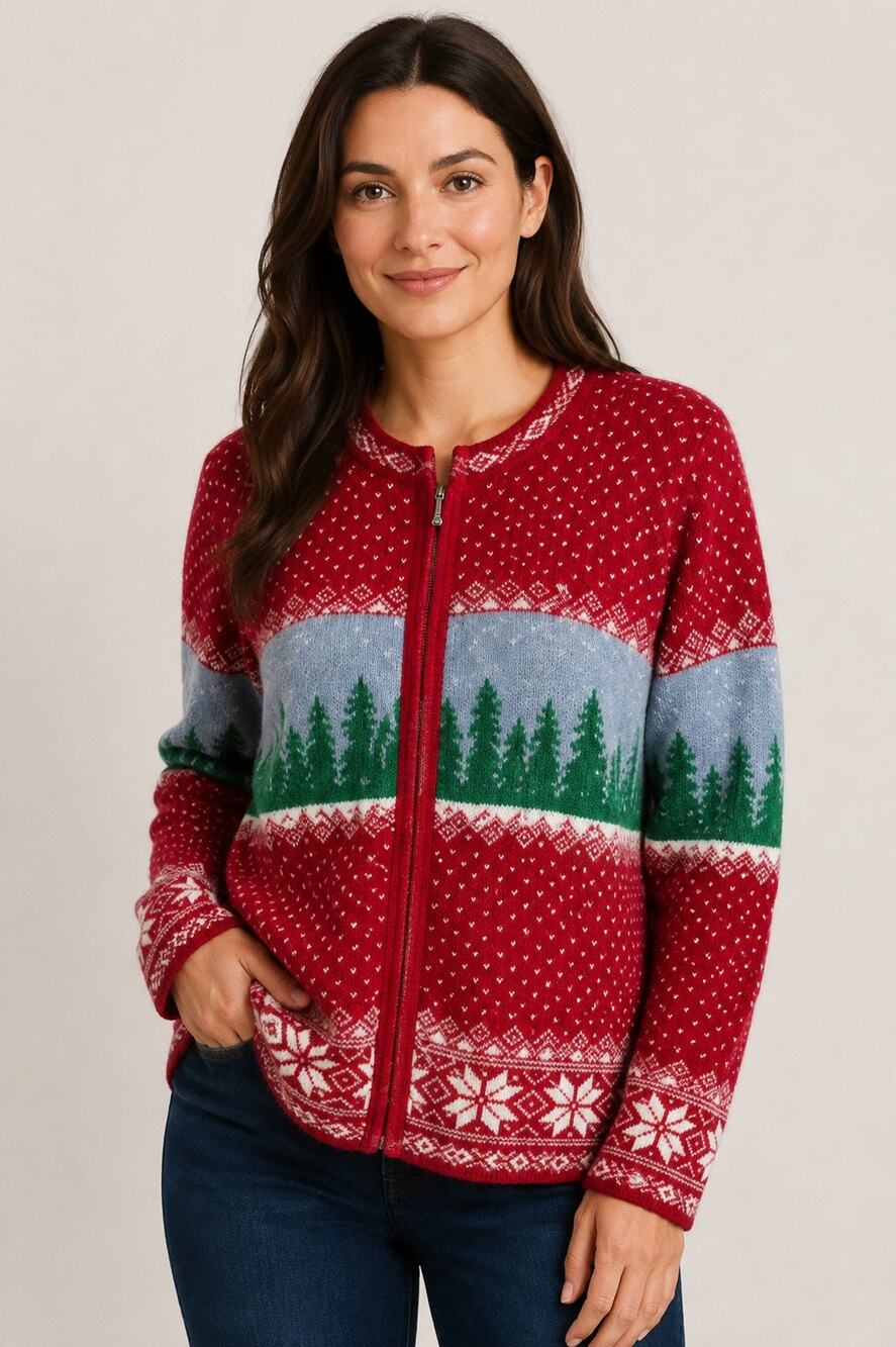 Croft & Barrow Fair Isle Snowflake Holiday Cardigan Sweater Wool Blend XL